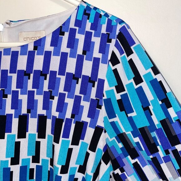 Chicos Geometric Print Dress Size 12/L Polyester/Spandex - Picture 2 of 10